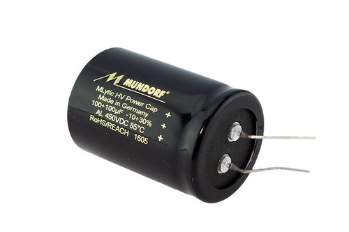 Mundorf Electrolytic Capacitor 100+100uF 450Vdc MLytic® HV Series Polar Multi-Section Axial